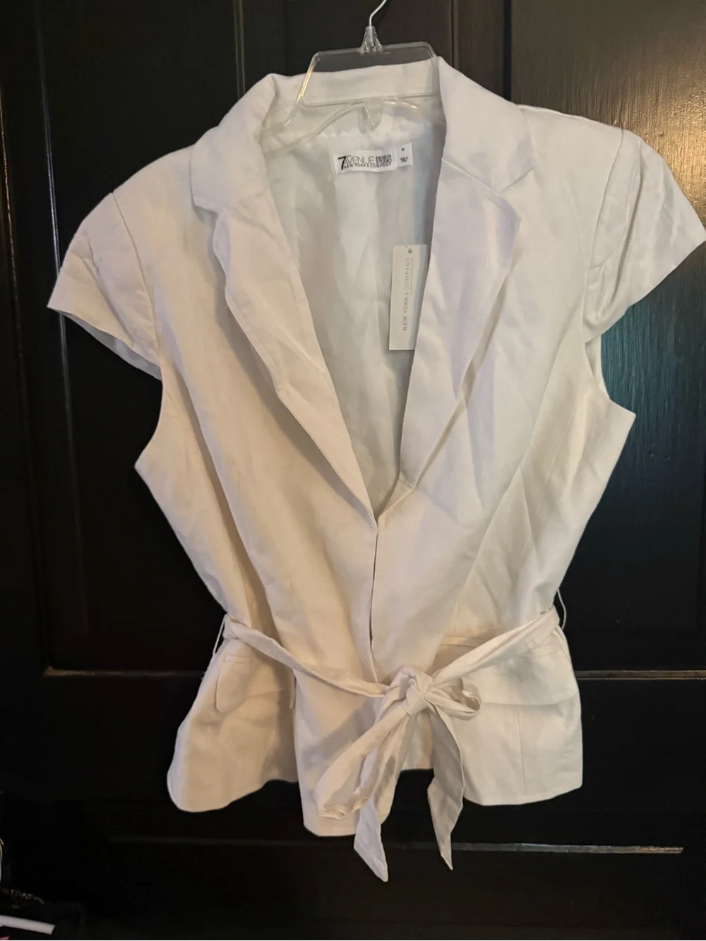 New York & Company White Tie-Waist Cap Sleeve Blazer - Picture 1 of 4
